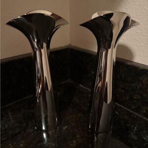Georg Jensen 8 inches Polished Silver Bud Vases - Pair